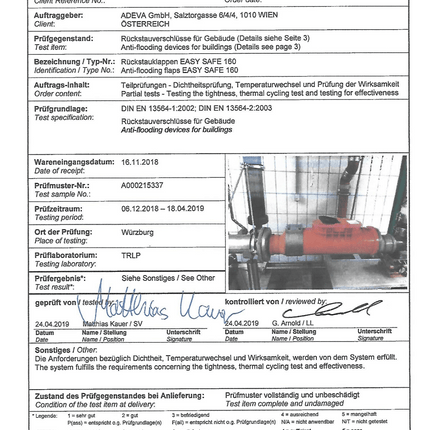 TÜV Prüfung Rückstauklappe zum Nachrüsten