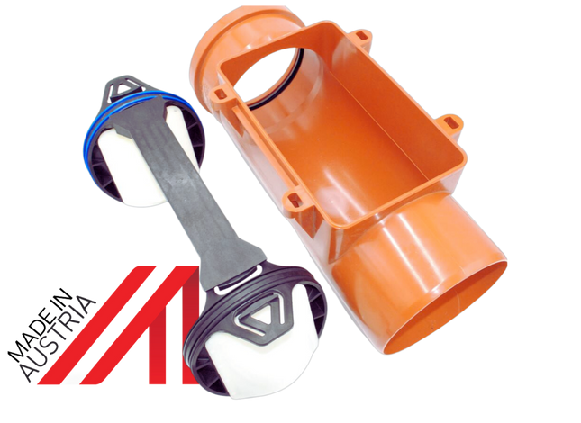 Rückstauklappe zum nachträglichen Einbau in eckige Reinigungsöffnung